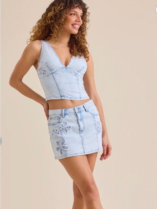 Altar'd State Dresses & Skirts - New Altard State Skirt Size M Flowers Blue Denim Mini, $68